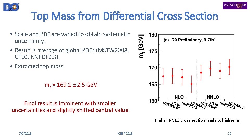 Top Mass from Differential Cross Section • Scale and PDF are varied to obtain