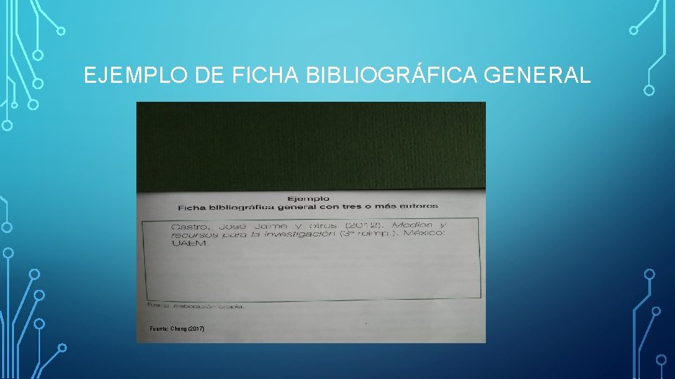 EJEMPLO DE FICHA BIBLIOGRÁFICA GENERAL Fuente: Chong (2017) 