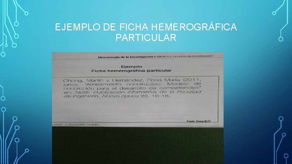 EJEMPLO DE FICHA HEMEROGRÁFICA PARTICULAR Fuente: Chong (2017) 