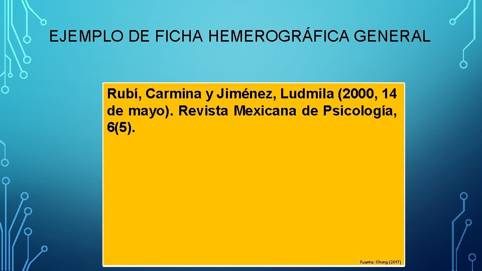EJEMPLO DE FICHA HEMEROGRÁFICA GENERAL Rubí, Carmina y Jiménez, Ludmila (2000, 14 de mayo).