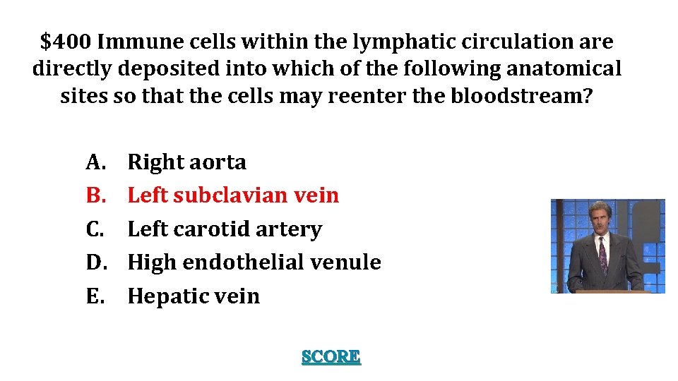 $400 Immune cells within the lymphatic circulation are directly deposited into which of the