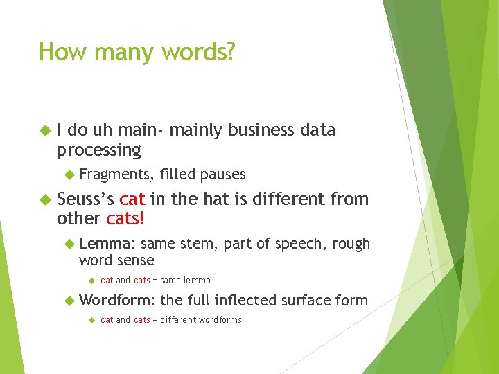 How many words? I do uh main- mainly business data processing Fragments, filled pauses