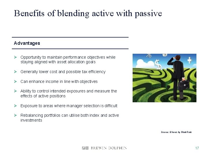 Benefits of blending active with passive Advantages Ø Opportunity to maintain performance objectives while