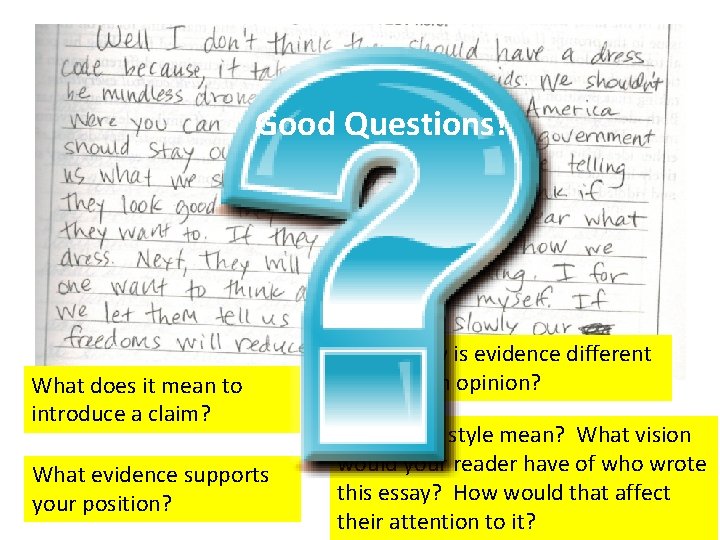 Good Questions! What does it mean to introduce a claim? What evidence supports your