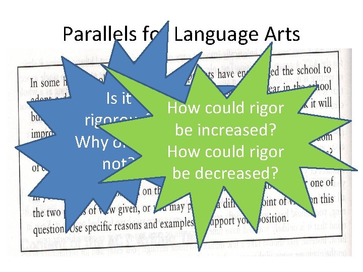 Parallels for Language Arts Is it How could rigorous? be increased? Why or why