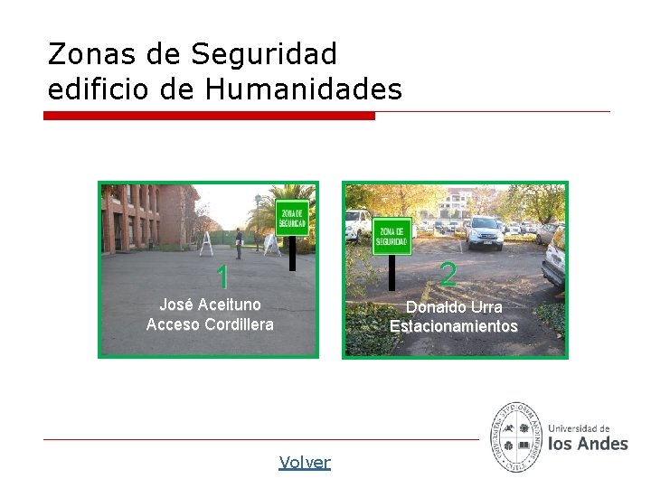 Zonas de Seguridad edificio de Humanidades 2 1 José Aceituno Acceso Cordillera Donaldo Urra