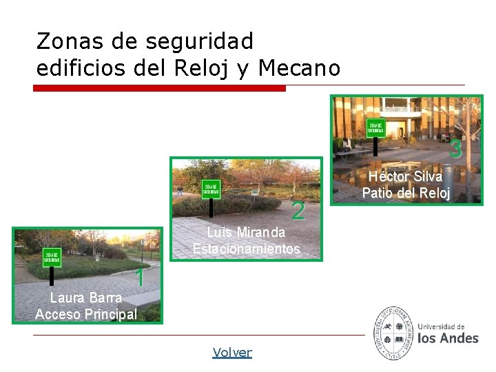 Zonas de seguridad edificios del Reloj y Mecano 3 2 Luis Miranda Estacionamientos 1