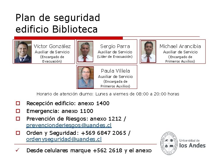 Plan de seguridad edificio Biblioteca Víctor González Auxiliar de Servicio (Encargado de Sergio Parra