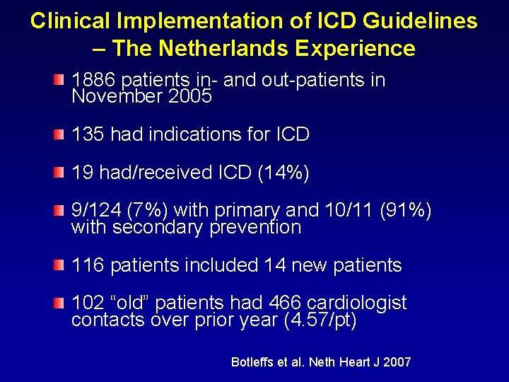 Clinical Implementation of ICD Guidelines – The Netherlands Experience 1886 patients in- and out-patients Clinical Implementation of ICD Guidelines – The Netherlands Experience 1886 patients in- and out-patients