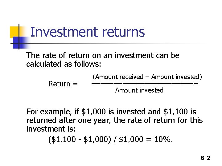 CHAPTER 8 Risk and Rates of Return n
