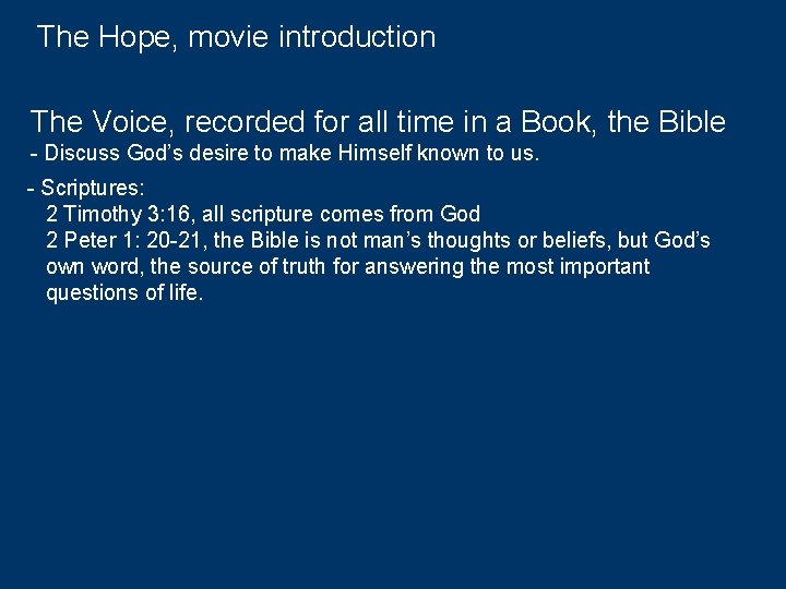 The Hope, movie introduction The Voice, recorded for all time in a Book, the