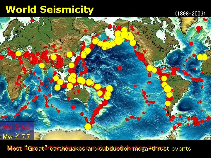 World Seismicity (1898 -2003) Mw ≥ 6. 0 Mw ≥ 7. 7 Many large World Seismicity (1898 -2003) Mw ≥ 6. 0 Mw ≥ 7. 7 Many large