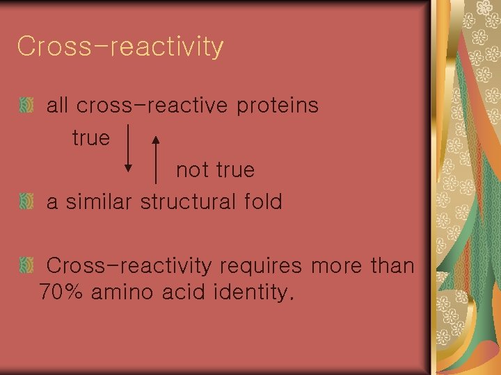 Cross-reactivity all cross-reactive proteins true not true a similar structural fold Cross-reactivity requires more