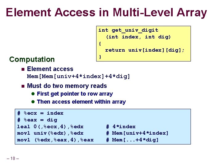 Element Access in Multi-Level Array Computation int get_univ_digit (int index, int dig) { return