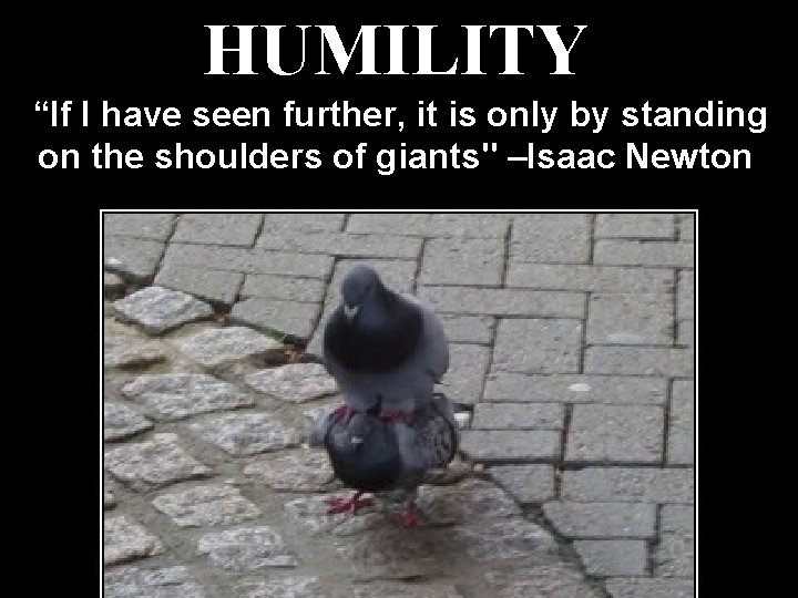 HUMILITY Question 3: “If I have seen further, it is only by standing Are