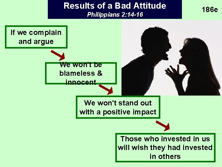 Results of a Bad Attitude Philippians 2: 14 -16 186 e If we complain