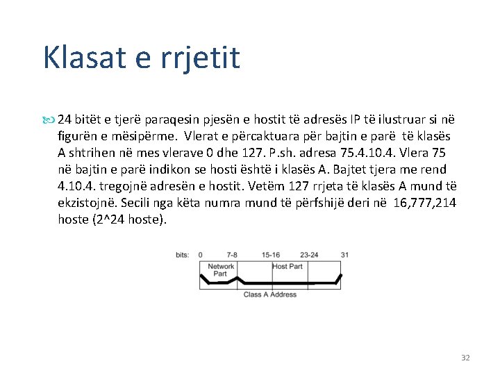 Klasat e rrjetit 24 bitët e tjerë paraqesin pjesën e hostit të adresës IP