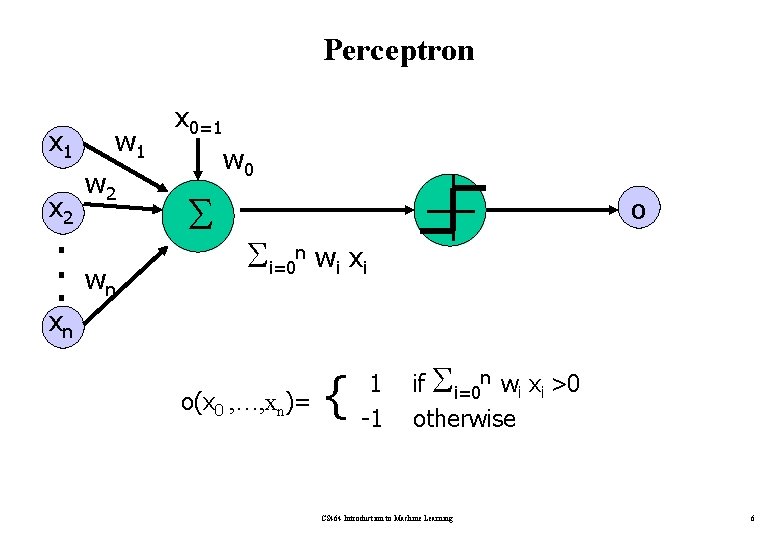 Perceptron x 1 x 2 . . . w 1 w 2 wn x