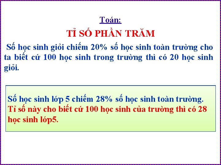 Toán: TỈ SỐ PHẦN TRĂM Số học sinh giỏi chiếm 20% số học sinh