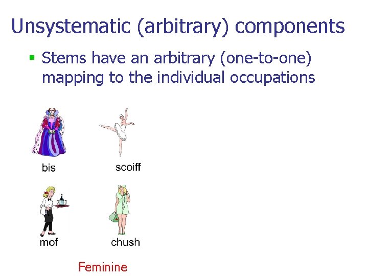 Unsystematic (arbitrary) components § Stems have an arbitrary (one-to-one) mapping to the individual occupations Unsystematic (arbitrary) components § Stems have an arbitrary (one-to-one) mapping to the individual occupations