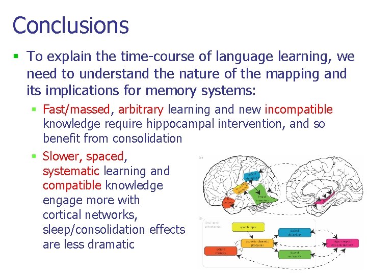 Conclusions § To explain the time-course of language learning, we need to understand the Conclusions § To explain the time-course of language learning, we need to understand the