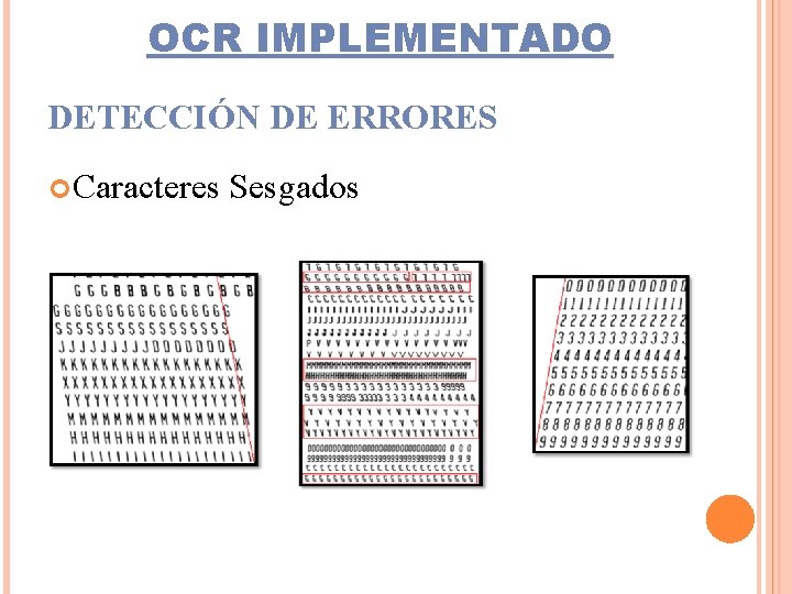 OCR IMPLEMENTADO DETECCIÓN DE ERRORES Caracteres Sesgados 