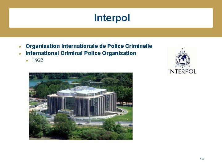  Interpol u u Organisation Internationale de Police Criminelle International Criminal Police Organisation u