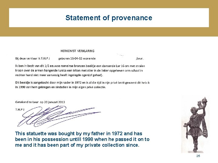 Statement of provenance This statuette was bought by my father in 1972 and has