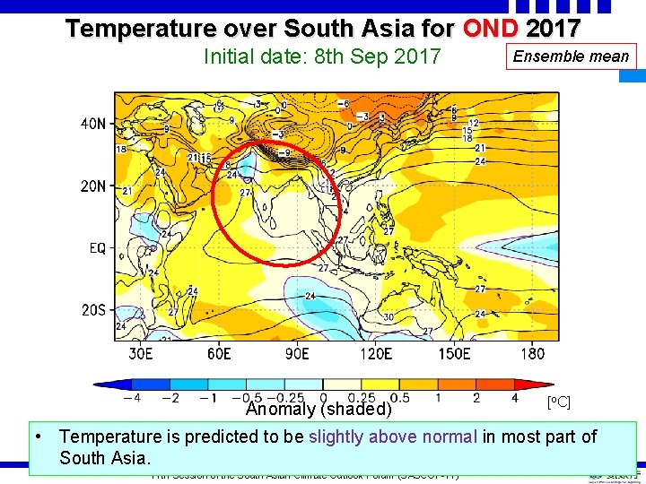Temperature over South Asia for OND 2017 Initial date: 8 th Sep 2017 Anomaly