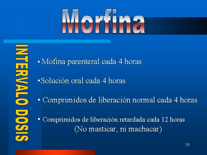  • Mofina parenteral cada 4 horas • Solución oral cada 4 horas •