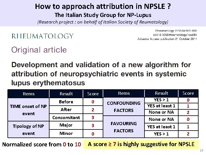 How to approach attribution in NPSLE ? The Italian Study Group for NP-Lupus (Research