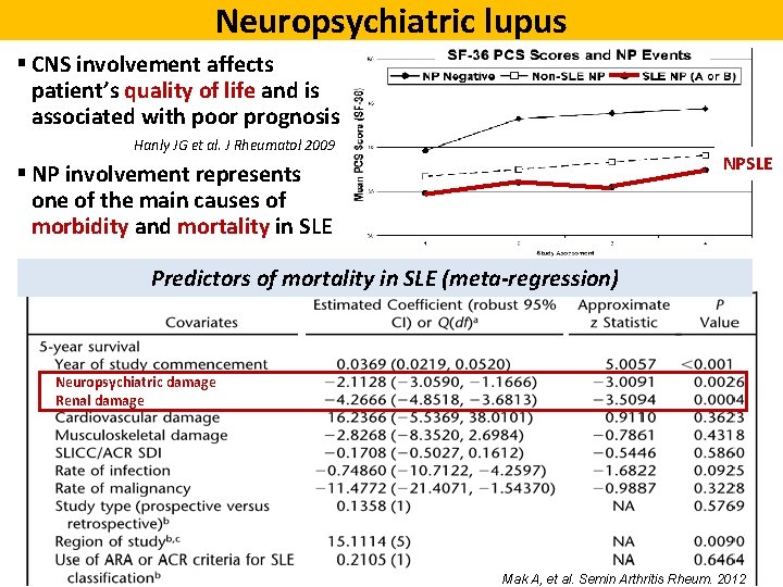 Neuropsychiatric lupus § CNS involvement affects patient’s quality of life and is associated with