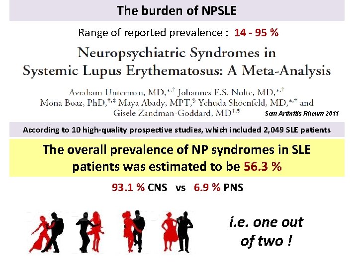 The burden of NPSLE Range of reported prevalence : 14 - 95 % Sem