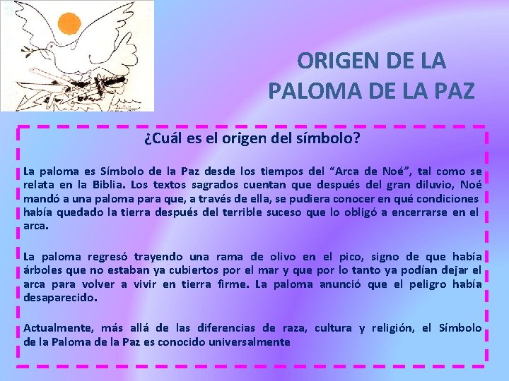 ORIGEN DE LA PALOMA DE LA PAZ ¿Cuál es el origen del símbolo? La ORIGEN DE LA PALOMA DE LA PAZ ¿Cuál es el origen del símbolo? La