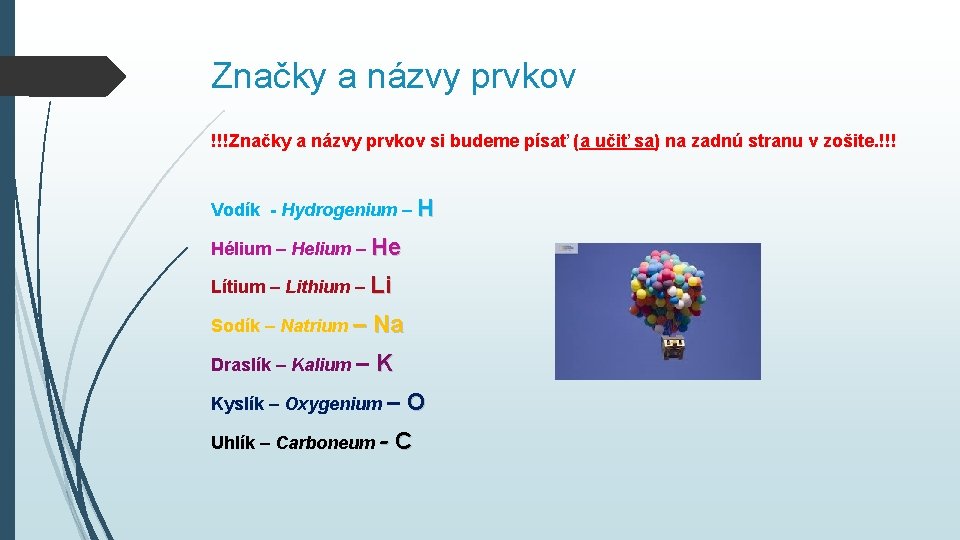 Značky a názvy prvkov !!!Značky a názvy prvkov si budeme písať (a učiť sa) Značky a názvy prvkov !!!Značky a názvy prvkov si budeme písať (a učiť sa)