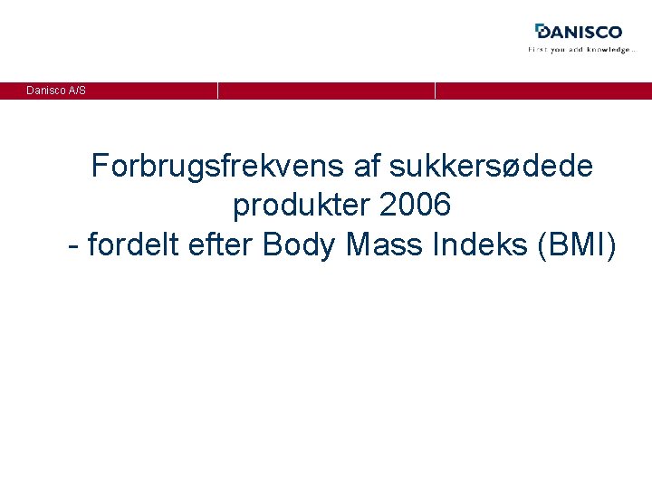 Danisco A/S Forbrugsfrekvens af sukkersødede produkter 2006 - fordelt efter Body Mass Indeks (BMI)