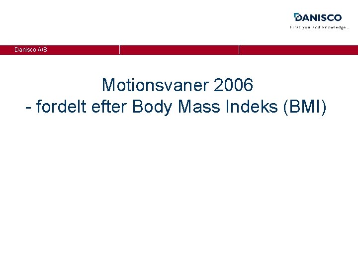Danisco A/S Motionsvaner 2006 - fordelt efter Body Mass Indeks (BMI) 
