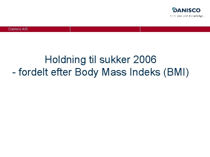 Danisco A/S Holdning til sukker 2006 - fordelt efter Body Mass Indeks (BMI) 
