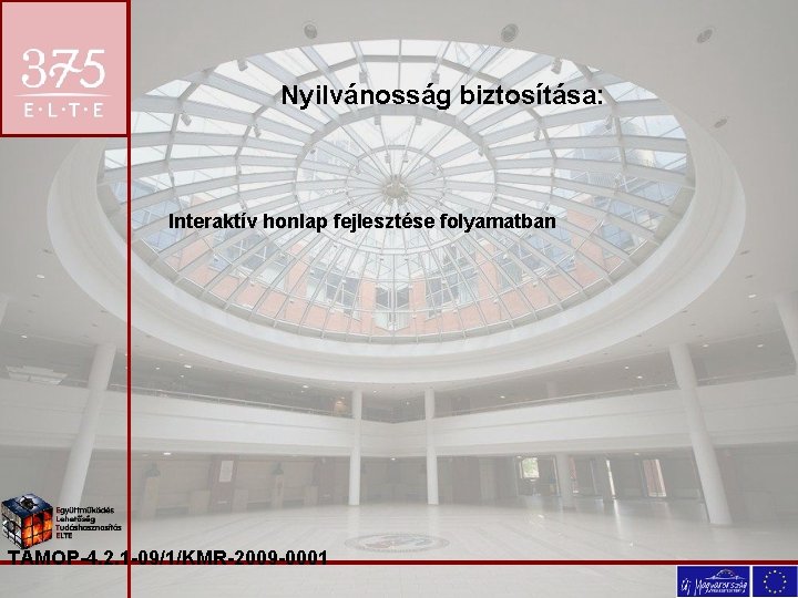 Nyilvánosság biztosítása: Interaktív honlap fejlesztése folyamatban TÁMOP-4. 2. 1 -09/1/KMR-2009 -0001 