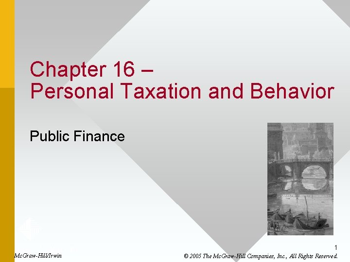 Chapter 16 – Personal Taxation and Behavior Public Finance 1 Mc. Graw-Hill/Irwin © 2005