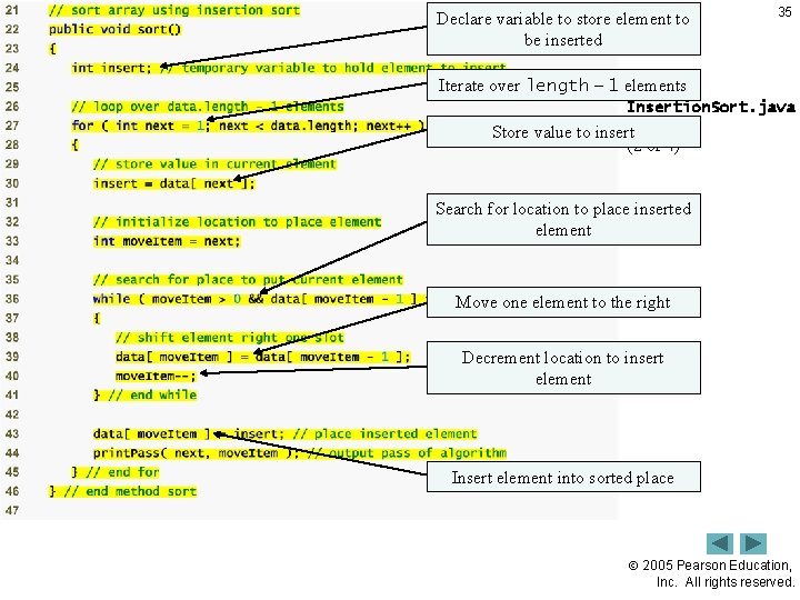 Declare variable to store element to be inserted Outline 35 Iterate over length –