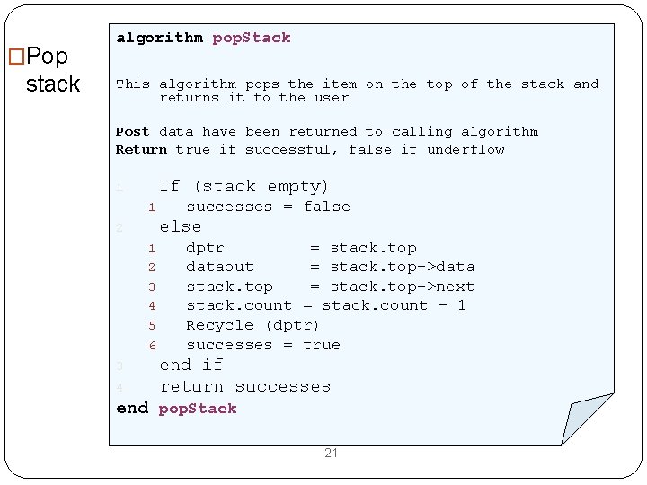 �Pop stack algorithm pop. Stack This algorithm pops the item on the top of