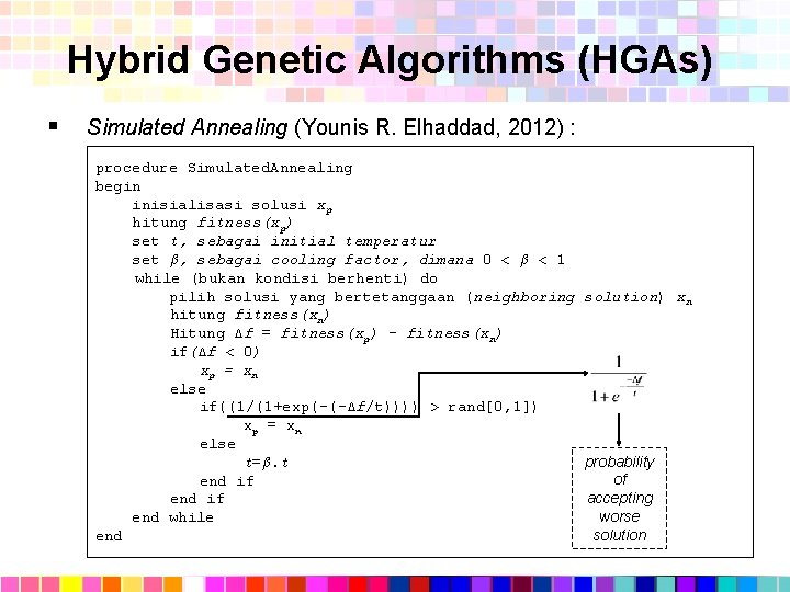 Hybrid Genetic Algorithms (HGAs) § Simulated Annealing (Younis R. Elhaddad, 2012) : procedure Simulated.