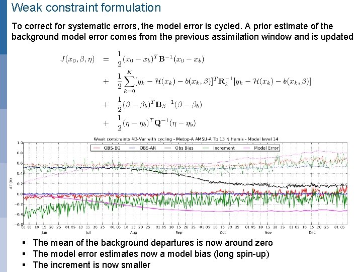 Weak constraint formulation To correct for systematic errors, the model error is cycled. A