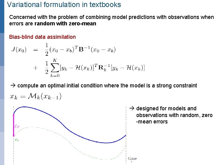 Variational formulation in textbooks Concerned with the problem of combining model predictions with observations