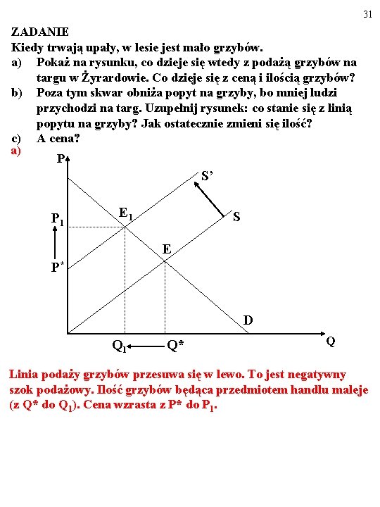 31 ZADANIE Kiedy trwają upały, w lesie jest mało grzybów. a) Pokaż na rysunku,