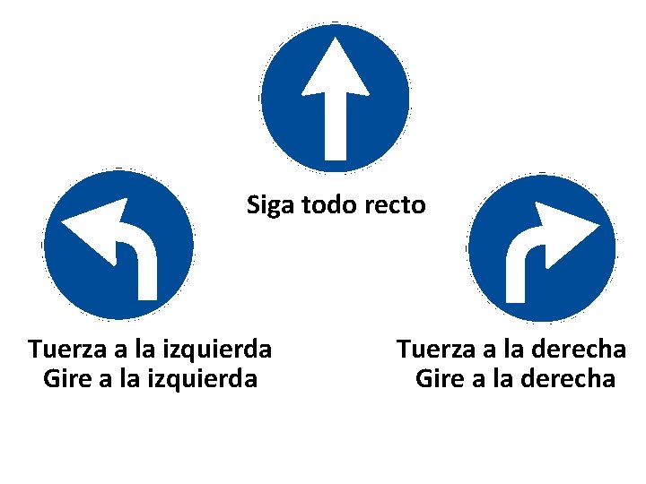 Siga todo recto Tuerza a la izquierda Gire a la izquierda Tuerza a la