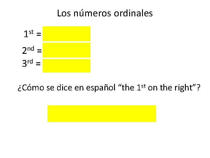 Los números ordinales 1 st = la primera 2 nd = la segunda 3