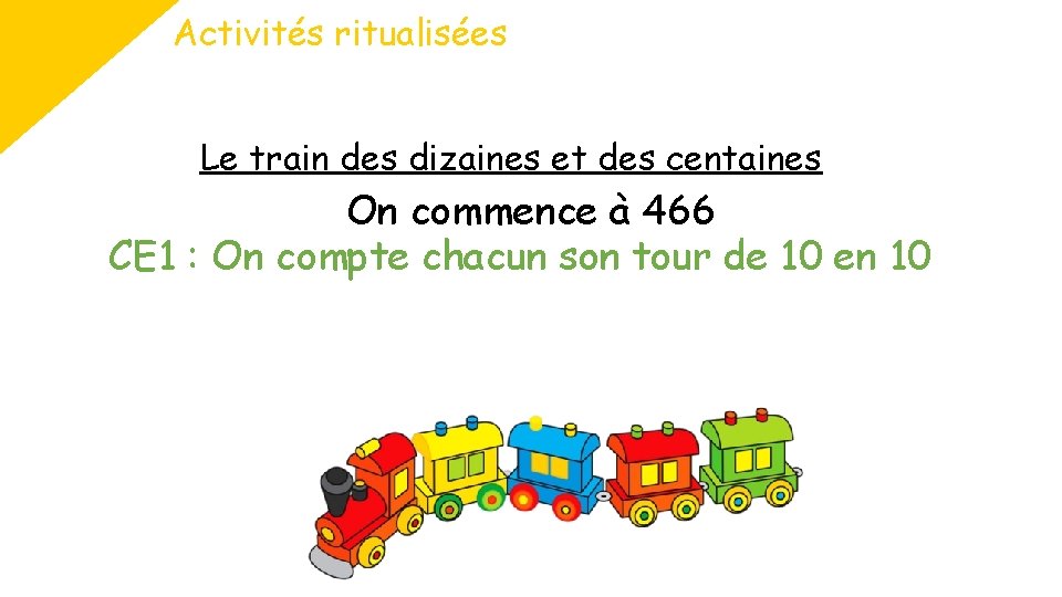 Activités ritualisées Le train des dizaines et des centaines On commence à 466 CE