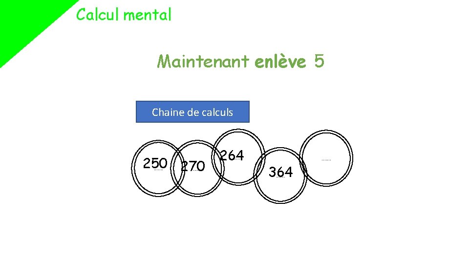 Calcul mental Maintenant enlève 5 Chaine de calculs 250 270. . . 264. .